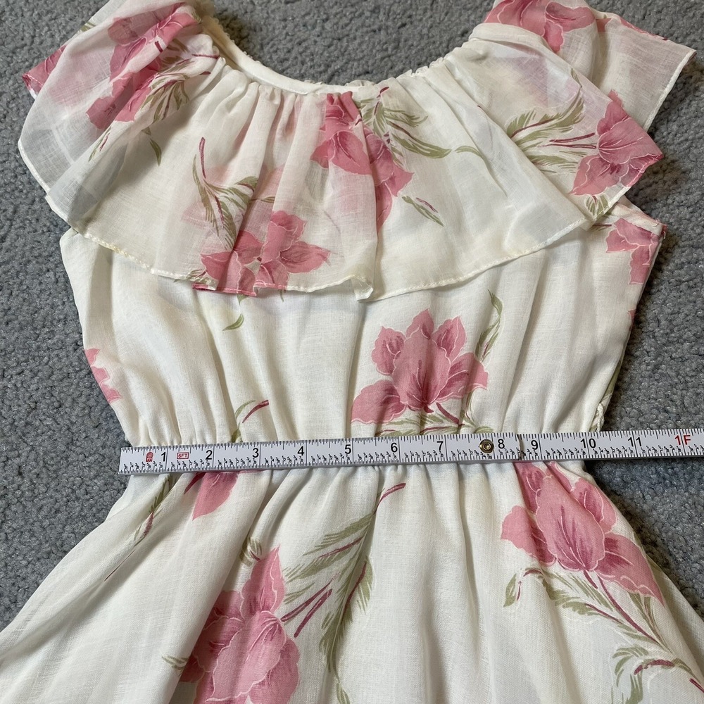 Vtg Miss Nannette Girl's Tiered Dress Sz 10 White Pink Floral Ruffles USA Party - Picture 7 of 10